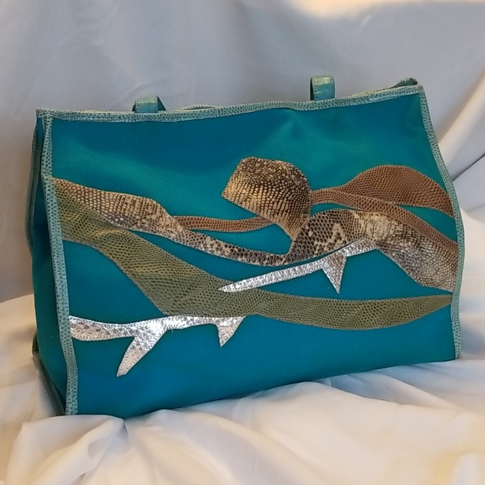 Carlos Falchi teal canvas tote
